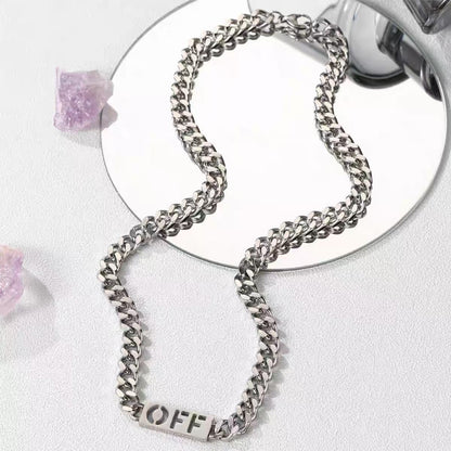 Titanium steel necklace, OFF letter necklace for men, trendy and small-scale, collar chain, simple and versatile, Cuban chain, layered necklace