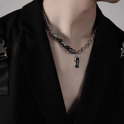 Titanium Steel Necklace [Black Ice Crack] High-end, niche design necklace for men, trendy accessory, simple yet distinctive design