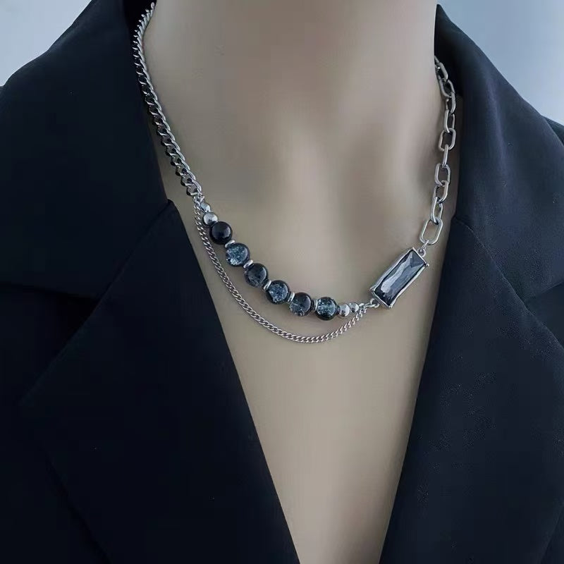 Titanium Steel Necklace [Black Ice Crack] High-end, niche design necklace for men, trendy accessory, simple yet distinctive design