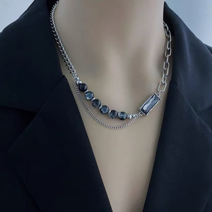Titanium Steel Necklace [Black Ice Crack] High-end, niche design necklace for men, trendy accessory, simple yet distinctive design