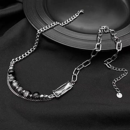 Titanium Steel Necklace [Black Ice Crack] High-end, niche design necklace for men, trendy accessory, simple yet distinctive design