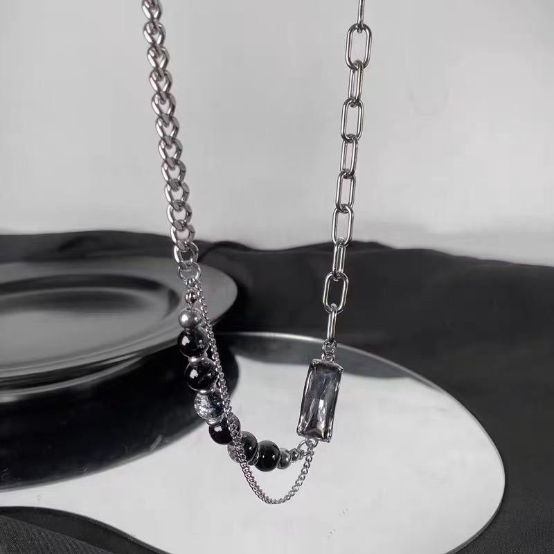 Titanium Steel Necklace [Black Ice Crack] High-end, niche design necklace for men, trendy accessory, simple yet distinctive design