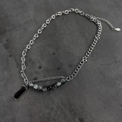 Titanium Steel Necklace [Black Ice Crack] High-end, niche design necklace for men, trendy accessory, simple yet distinctive design