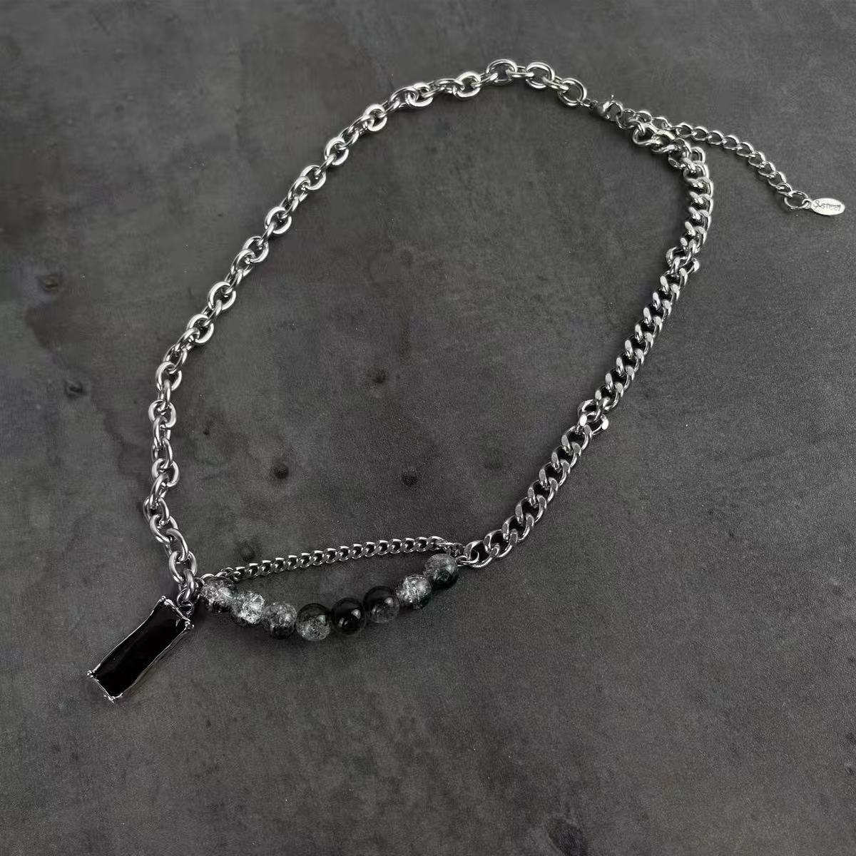 Titanium Steel Necklace [Black Ice Crack] High-end, niche design necklace for men, trendy accessory, simple yet distinctive design