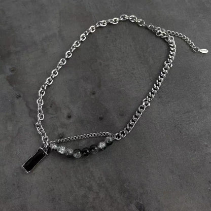Titanium Steel Necklace [Black Ice Crack] High-end, niche design necklace for men, trendy accessory, simple yet distinctive design