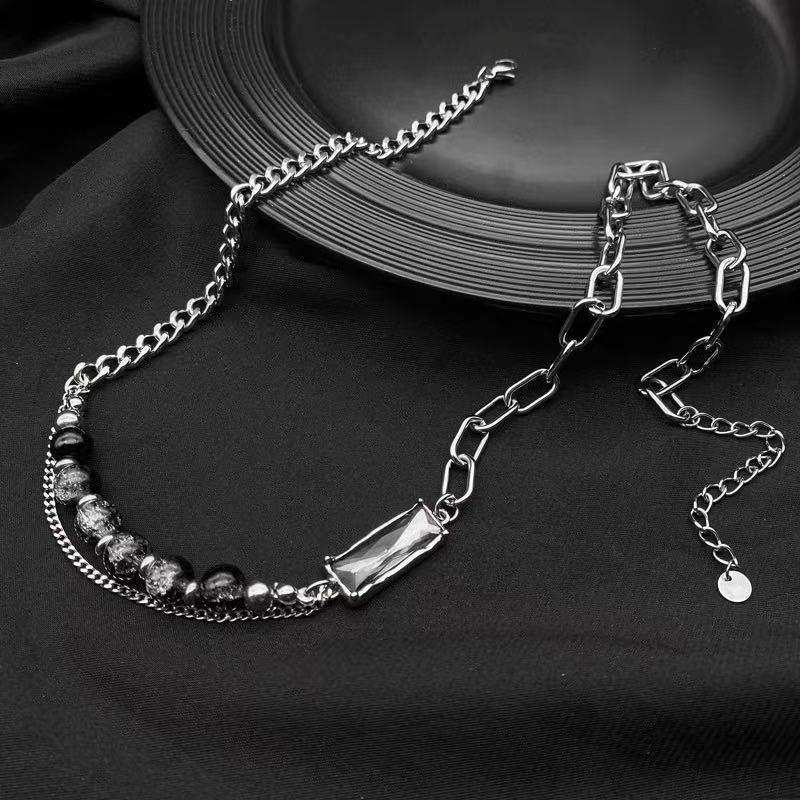 Titanium Steel Necklace [Black Ice Crack] High-end, niche design necklace for men, trendy accessory, simple yet distinctive design