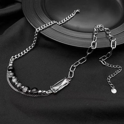 Titanium Steel Necklace [Black Ice Crack] High-end, niche design necklace for men, trendy accessory, simple yet distinctive design
