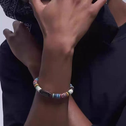 Titanium Steel Bracelet [Rainbow Stone] Handmade Fashion Couple's Bracelet, Colorful and Unique Accessory for Men, Niche Jewelry