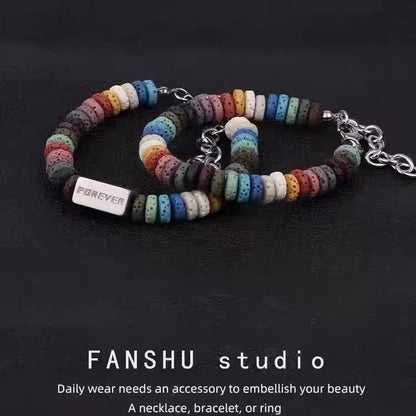 Titanium Steel Bracelet [Rainbow Stone] Handmade Fashion Couple's Bracelet, Colorful and Unique Accessory for Men, Niche Jewelry