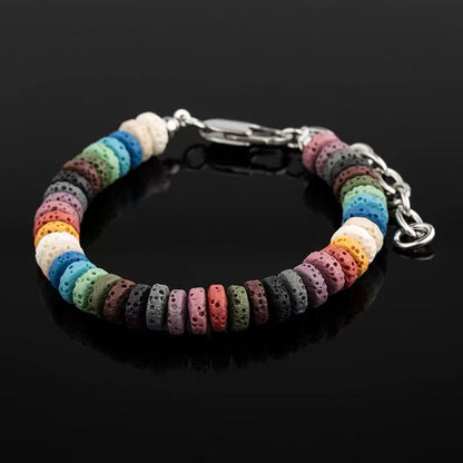 Titanium Steel Bracelet [Rainbow Stone] Handmade Fashion Couple's Bracelet, Colorful and Unique Accessory for Men, Niche Jewelry