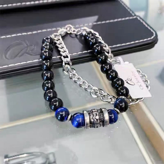 Titanium Steel Bracelet [Shā Wù] Stylish Punk-Style Double-Layer Bracelet, Unique and Individually Designed, Trendy, Hip-Hop Bracelet for Men