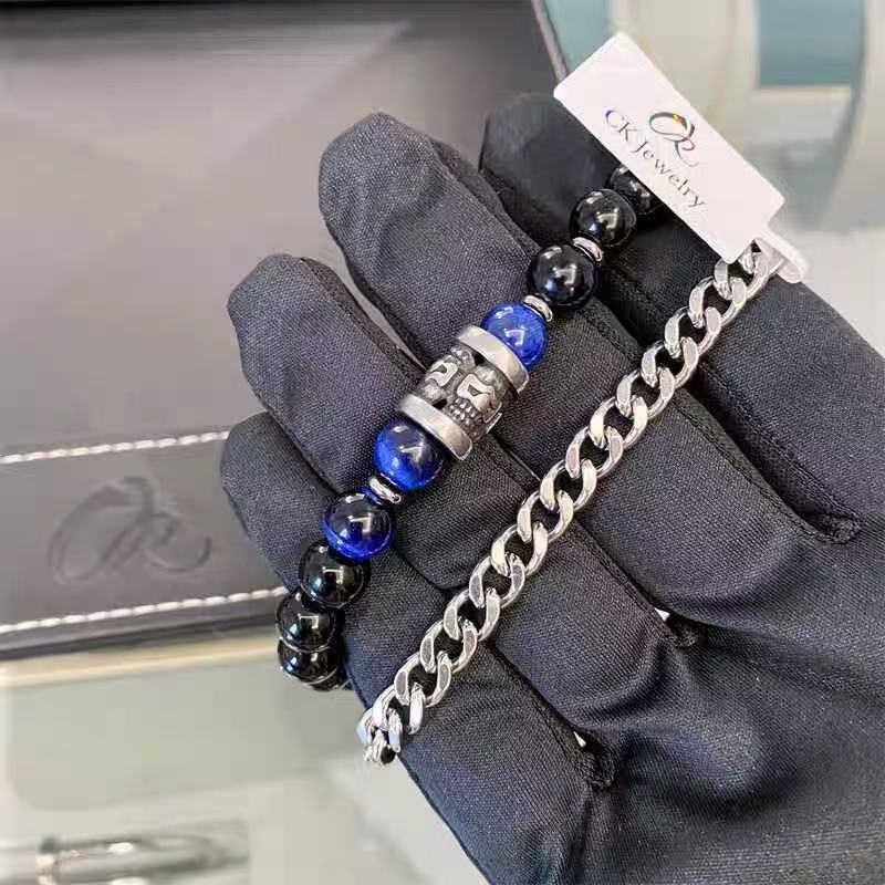 Titanium Steel Bracelet [Shā Wù] Stylish Punk-Style Double-Layer Bracelet, Unique and Individually Designed, Trendy, Hip-Hop Bracelet for Men