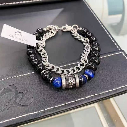 Titanium Steel Bracelet [Shā Wù] Stylish Punk-Style Double-Layer Bracelet, Unique and Individually Designed, Trendy, Hip-Hop Bracelet for Men