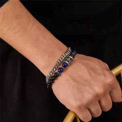 Titanium Steel Bracelet [Shā Wù] Stylish Punk-Style Double-Layer Bracelet, Unique and Individually Designed, Trendy, Hip-Hop Bracelet for Men