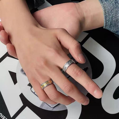 Adjustable opening,Copper Alloy Ring, Tang Kao Pattern, Light Luxury, Men's Gold Patterned Open Ring, Unique Design, Trendy, In-Style Accessory