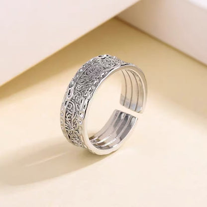 Adjustable opening,Copper Alloy Ring, Tang Kao Pattern, Light Luxury, Men's Gold Patterned Open Ring, Unique Design, Trendy, In-Style Accessory