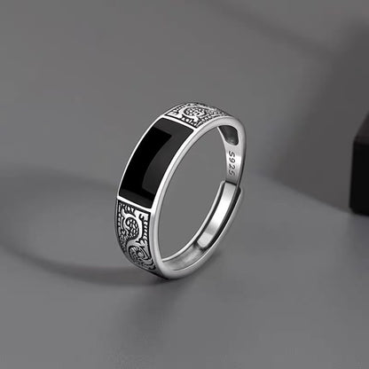 Copper alloy ring, retro dragon pattern ring for men, trendy and unique open-ended ring with ethnic style, black men's single ring