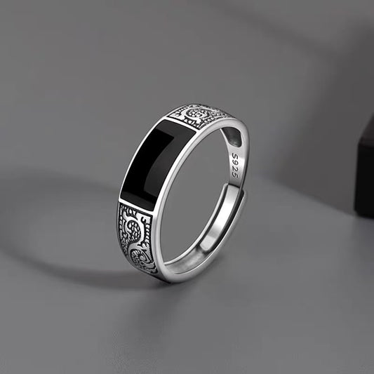 Copper alloy ring, retro dragon pattern ring for men, trendy and unique open-ended ring with ethnic style, black men's single ring