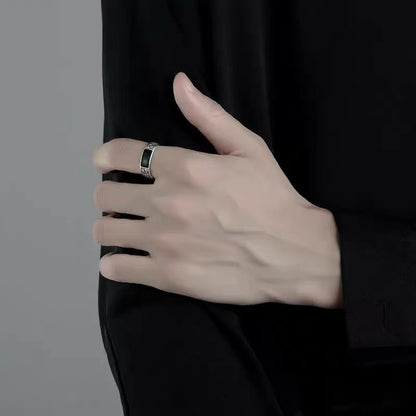 Copper alloy ring, retro dragon pattern ring for men, trendy and unique open-ended ring with ethnic style, black men's single ring