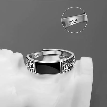 Copper alloy ring, retro dragon pattern ring for men, trendy and unique open-ended ring with ethnic style, black men's single ring