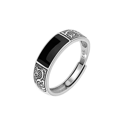 Copper alloy ring, retro dragon pattern ring for men, trendy and unique open-ended ring with ethnic style, black men's single ring