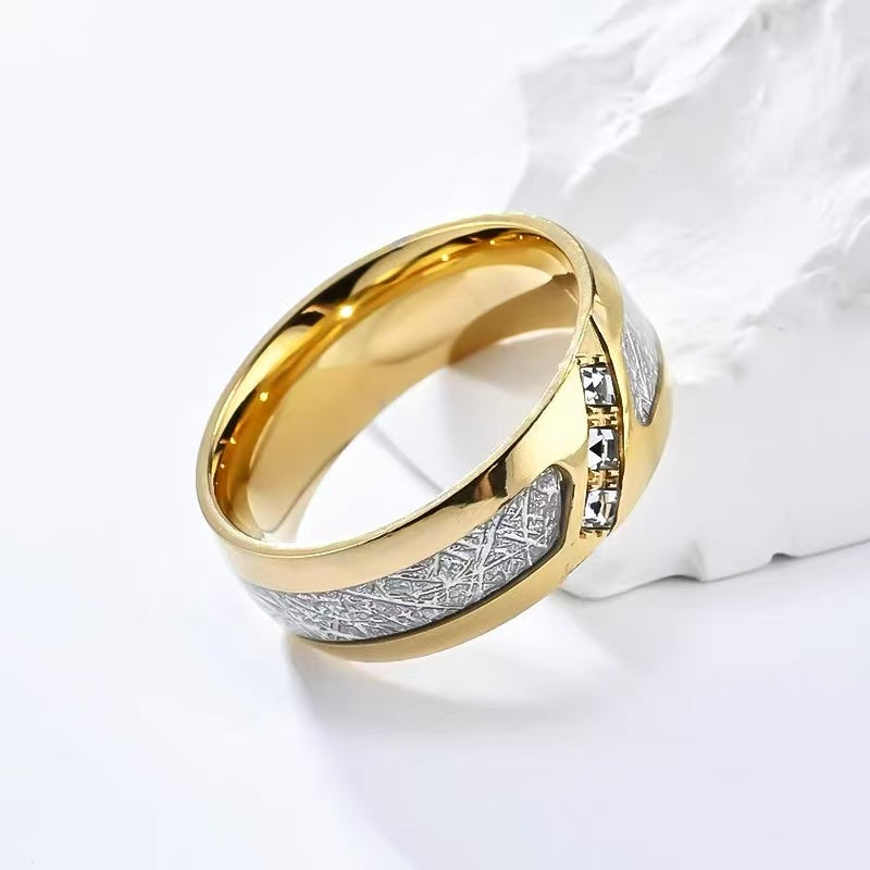 Titanium-steel synthetic zircon ring, square-cut diamond and mist-snow pattern ring for men, light luxury ring, trendy and fashionable accessory