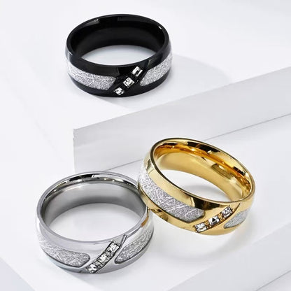 Titanium-steel synthetic zircon ring, square-cut diamond and mist-snow pattern ring for men, light luxury ring, trendy and fashionable accessory