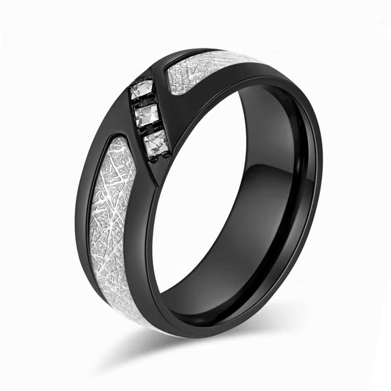 Titanium-steel synthetic zircon ring, square-cut diamond and mist-snow pattern ring for men, light luxury ring, trendy and fashionable accessory