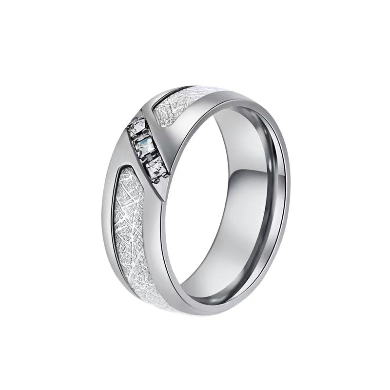 Titanium-steel synthetic zircon ring, square-cut diamond and mist-snow pattern ring for men, light luxury ring, trendy and fashionable accessory