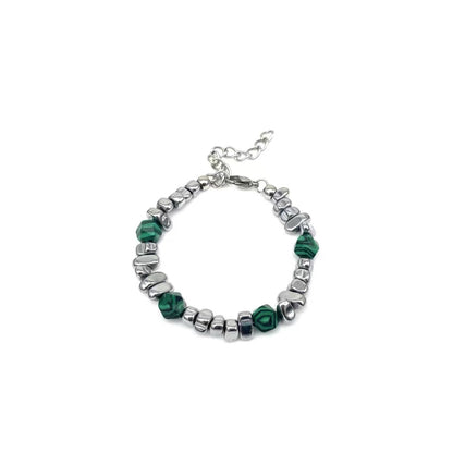 Beaded silver and natural stone bracelet for men, trendy brand, Chinese-style, small-scale bracelet, malachite, high-end accessory, couple bracelet
