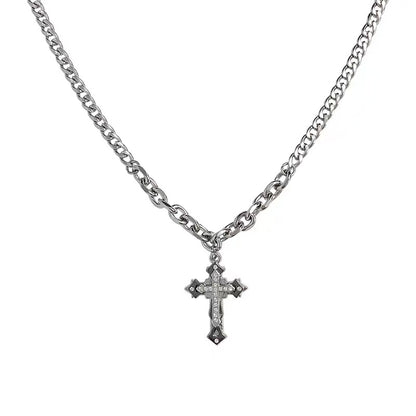 Titanium steel necklace, trendy cross necklace for men and women, versatile, distinctive, high-end, hip-hop accessories for sweatshirts