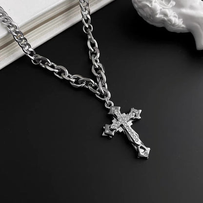 Titanium steel necklace, trendy cross necklace for men and women, versatile, distinctive, high-end, hip-hop accessories for sweatshirts