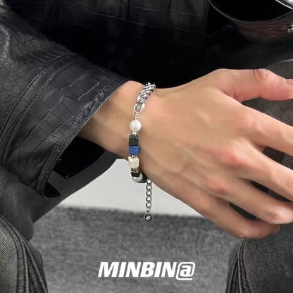 Titanium Steel Bracelet TP Colorful Patchwork Volcanic Stone Unique Design Personalized Titanium Steel Hip-Hop Bracelet for Men and Women Accessories