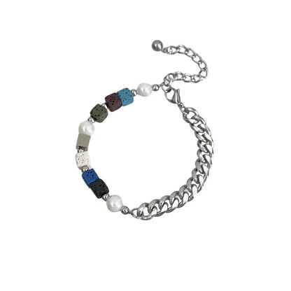 Titanium Steel Bracelet TP Colorful Patchwork Volcanic Stone Unique Design Personalized Titanium Steel Hip-Hop Bracelet for Men and Women Accessories
