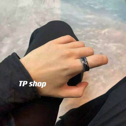 Titanium steel ring TP, trendy design from South Korea, sophisticated look, minimalist and cool, hip-hop ring for men