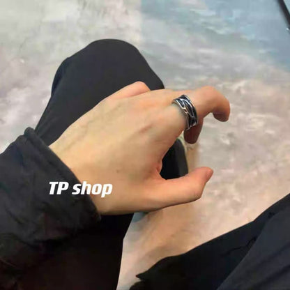 Titanium steel ring TP, trendy design from South Korea, sophisticated look, minimalist and cool, hip-hop ring for men