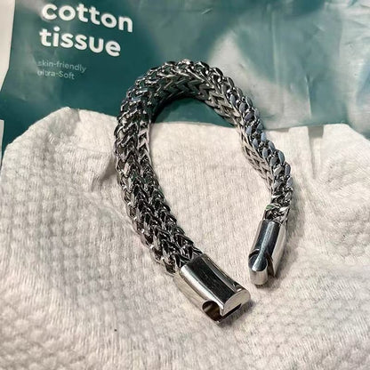 Titanium Steel Bracelet, Double-Layer Square Bracelet, Unique and Fashionable Titanium Steel Bracelet for Men, Cuban Chain Accessory, Men's Model