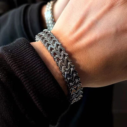 Titanium Steel Bracelet, Double-Layer Square Bracelet, Unique and Fashionable Titanium Steel Bracelet for Men, Cuban Chain Accessory, Men's Model