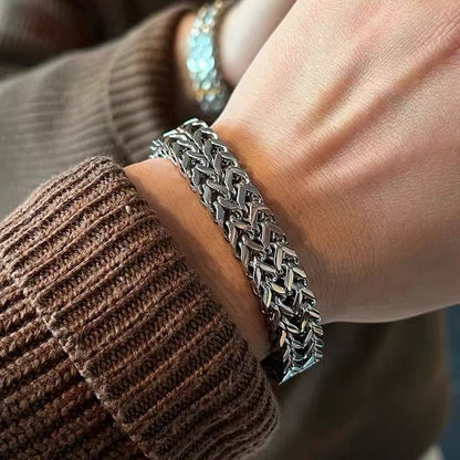 Titanium Steel Bracelet, Double-Layer Square Bracelet, Unique and Fashionable Titanium Steel Bracelet for Men, Cuban Chain Accessory, Men's Model