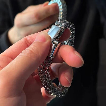 Titanium Steel Bracelet, Double-Layer Square Bracelet, Unique and Fashionable Titanium Steel Bracelet for Men, Cuban Chain Accessory, Men's Model