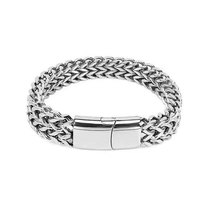 Titanium Steel Bracelet, Double-Layer Square Bracelet, Unique and Fashionable Titanium Steel Bracelet for Men, Cuban Chain Accessory, Men's Model