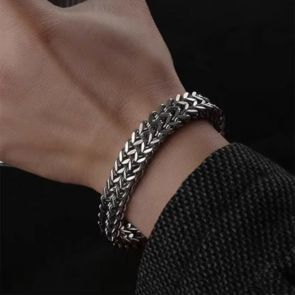 Titanium Steel Bracelet, Double-Layer Square Bracelet, Unique and Fashionable Titanium Steel Bracelet for Men, Cuban Chain Accessory, Men's Model
