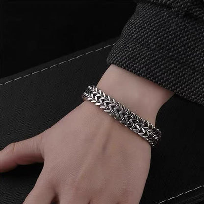Titanium Steel Bracelet, Double-Layer Square Bracelet, Unique and Fashionable Titanium Steel Bracelet for Men, Cuban Chain Accessory, Men's Model
