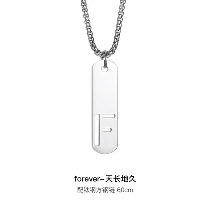 Titanium steel necklace, letter hollow necklace, versatile, simple, personalized pendant, men's necklace, fashionable, niche, light luxury