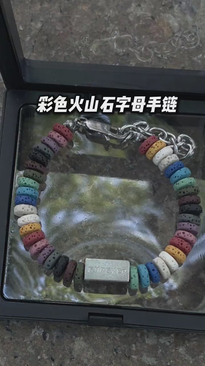 Titanium Steel Bracelet [Rainbow Stone] Handmade Fashion Couple's Bracelet, Colorful and Unique Accessory for Men, Niche Jewelry